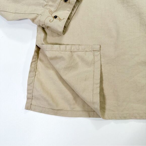 Orvis Womens Size Large Linen Blend Vintage Button Down Shirt Beaded Embroidered - Picture 6 of 11